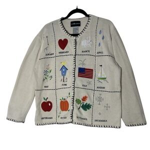 SAG HARBOR Cardigan‎ Sweater Women's Large Teacher Year Embroidery Teacher
